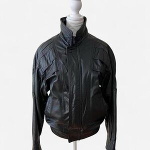 Sears Men's Black Leather Bomber Jacket